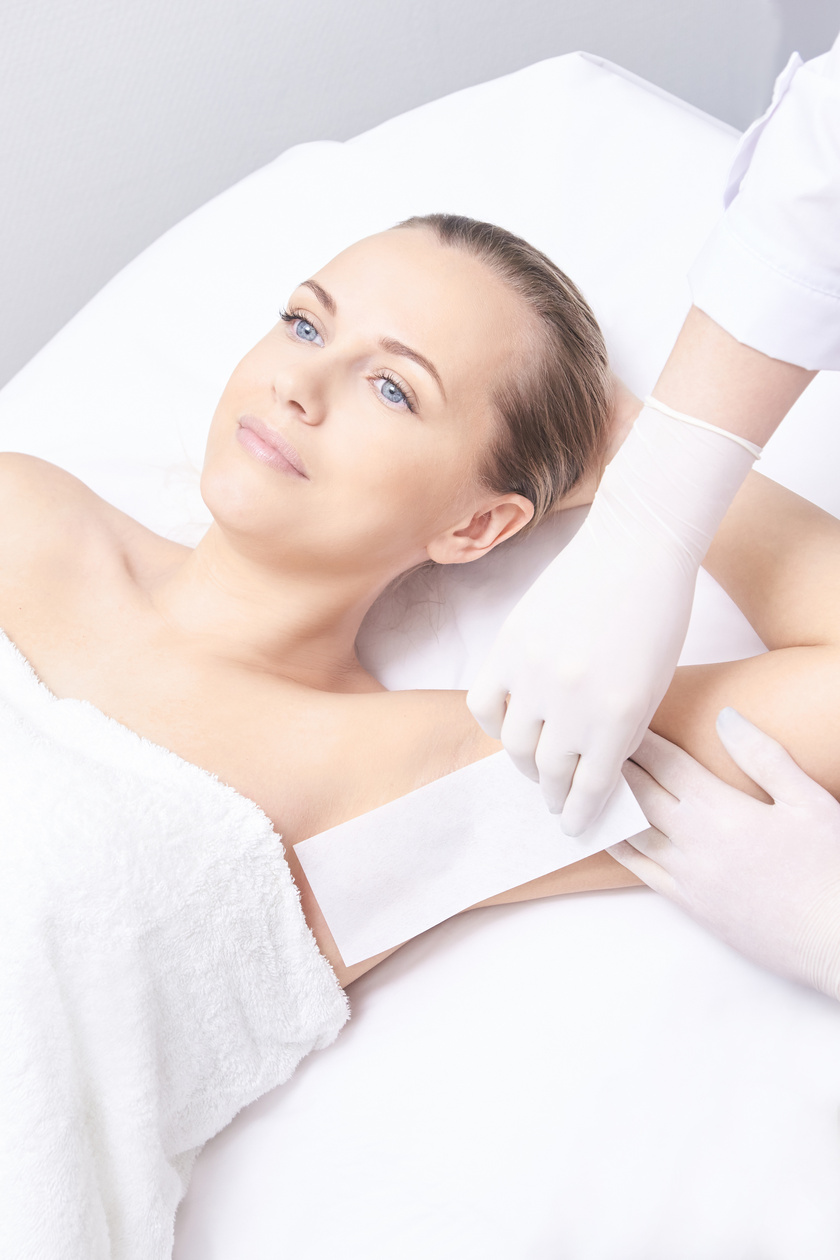 Waxing Woman Armpit. Sugar Hair Removal. Laser Service Epilation.